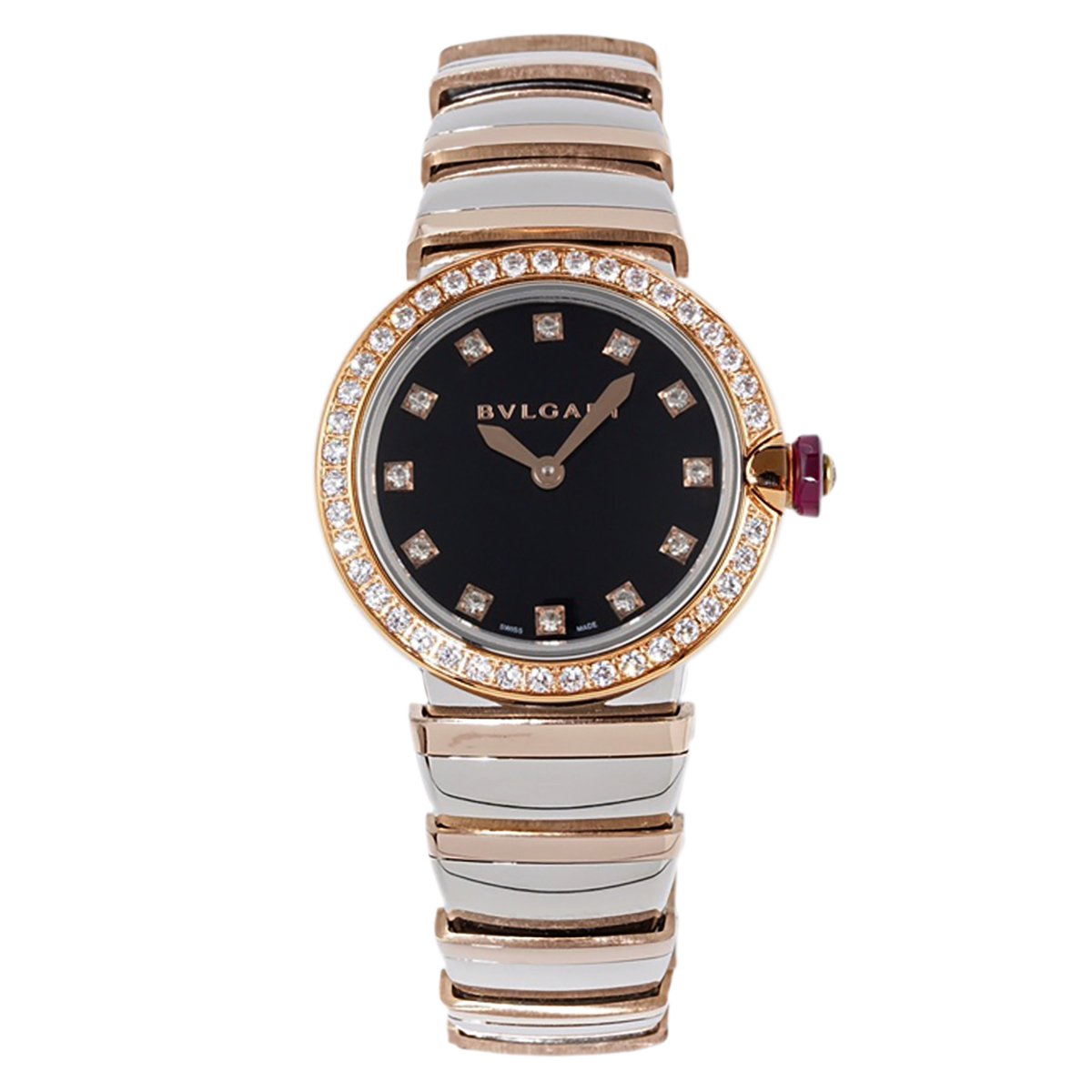 Lvcea Black Dial in Rose Gold/Steel with D1am0nd Bezel